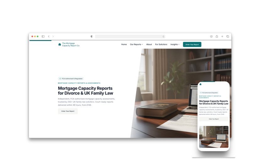 The Mortgage Capacity Report Co website — desktop and mobile views
