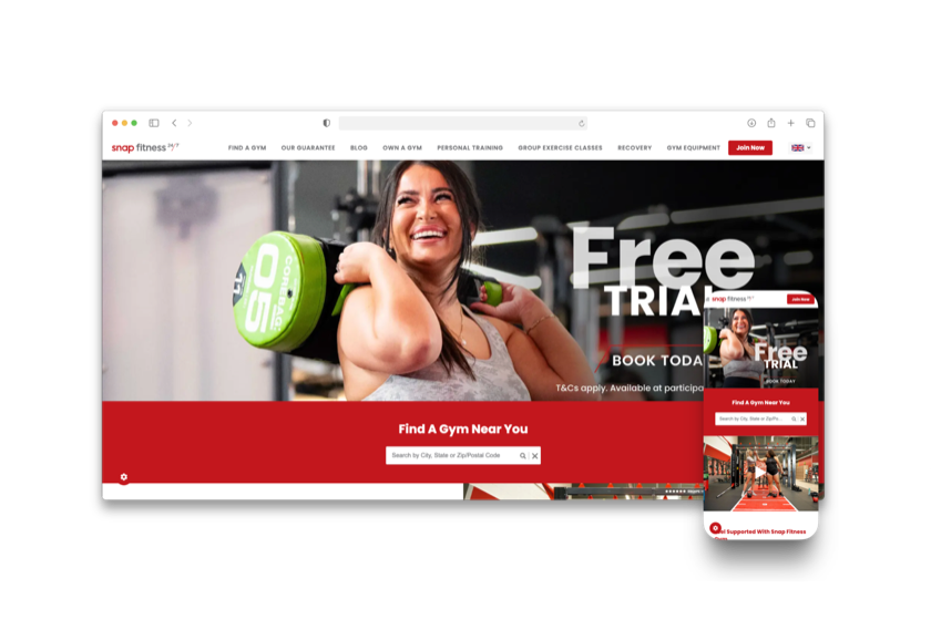Snap Fitness website — desktop and mobile views